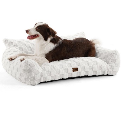 Soft Cat Couch Bed, Faux Fur Checkered Pet Sofa