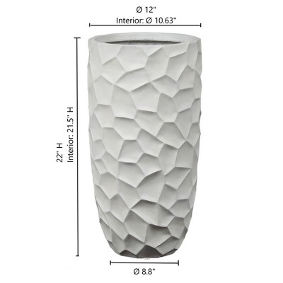 Elegant White Geometric 22" MgO Round Planter for Indoor & Outdoor