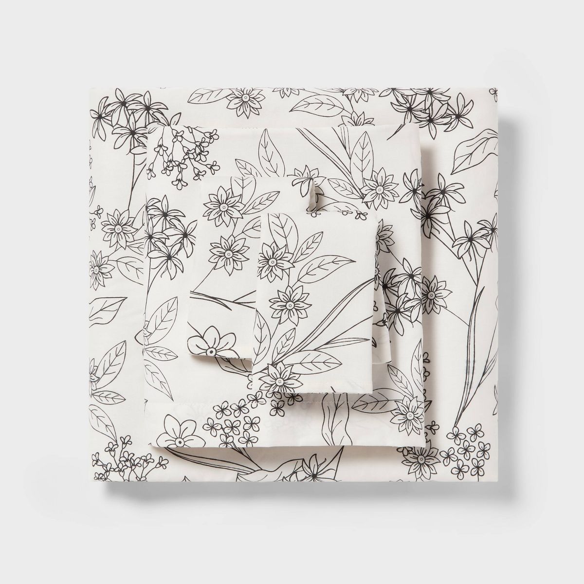 Queen Easy Care Cotton Blend Sateen Sheet Set Gray Floral - Room Essentials™