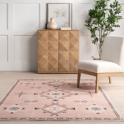 Evalyn Pink Southwestern Washable Synthetic Area Rug 3' x 5'