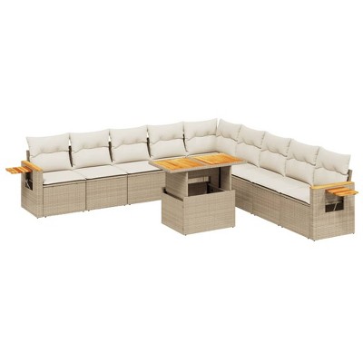 vidaXL 11 Piece Patio Sofa Set with Cushions Beige and Cream Poly Rattan