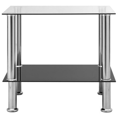 Transparent Tempered Glass Side Table with Stainless Steel Legs