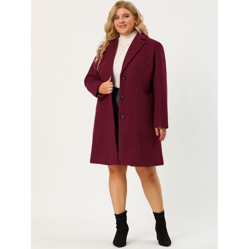 Agnes Orinda Women's Plus Size Winter Notched Lapel Single Breasted Pea Coat, 3 of 9