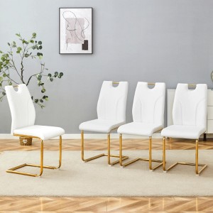 Set of 4 White PU Dining Chairs with Gold Metal Legs - Elegant & Versatile - 1 of 3