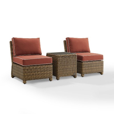 Bradenton 3pc Outdoor Wicker Set with Side Table & Armless Chairs - Weathered Brown/Sangria - Crosley