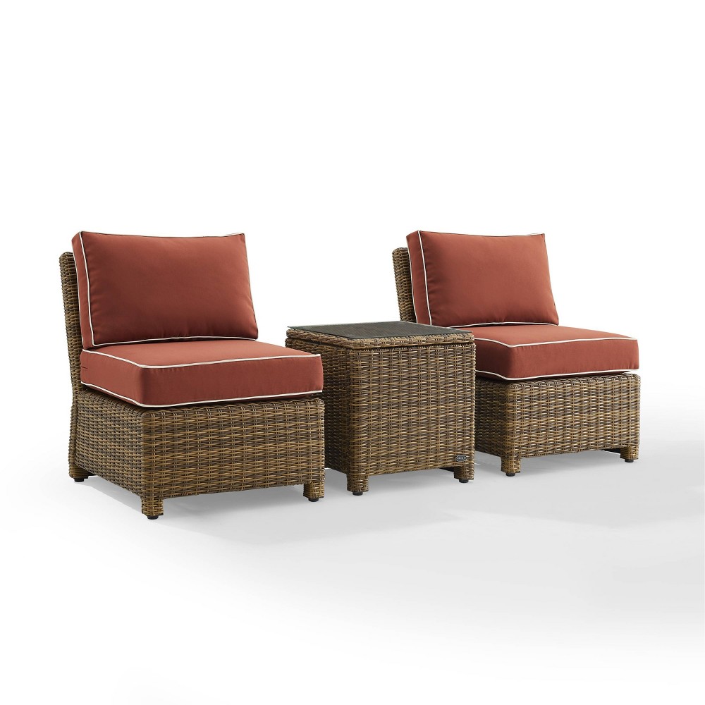 Photos - Garden Furniture Crosley Bradenton 3pc Outdoor Wicker Armless Chairs with Side Table - Weathered Br 