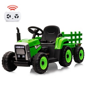 12V Kids Electric Tractor with Trailer, Ride On Car w/Remote, 7-LED Lights, 3-Speed Shift, MP3/USB, EVA Tires,35W - 1 of 4
