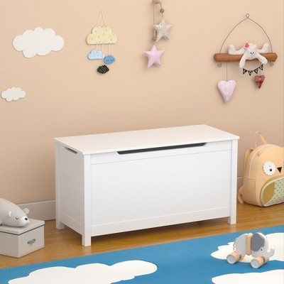 VYNXARIA Kids Wooden Toy Box Storage with Safety Hinged Lid for Ages 2+ (White)