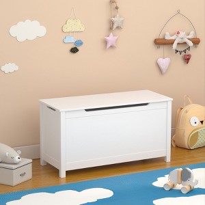 VYNXARIA Kids Wooden Toy Box Storage with Safety Hinged Lid for Ages 2+ (White) - 1 of 4