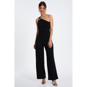 One-Shoulder Scuba Crepe Jumpsuit With Gold Buckle - 1 of 4