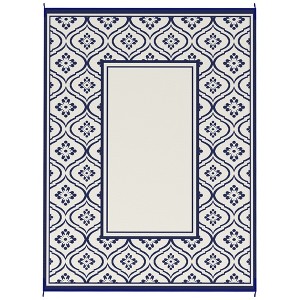 Aghana Digitals Reversible 9'x12' Outdoor Rug, Blue & White Gourd Border, Waterproof Polypropylene - 1 of 4