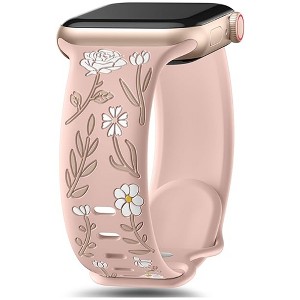 HTUTWOO Floral Band Compatible with Apple Watch Bands 38/40/41/42mm, Flower Engraved Silicone Inlay Dressy Strap for iWatch Series Ultra - 1 of 4
