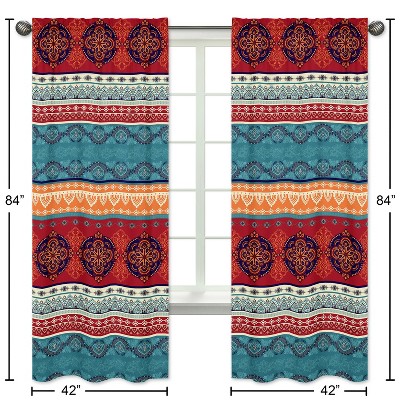 Red Boho Mandala Sheer Polyester Window Panels for Kids