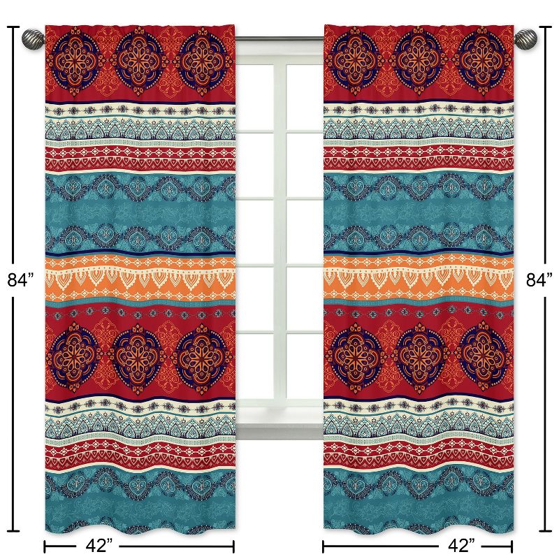 Sweet Jojo Designs Window Curtain Panels 84in. Red Boho Red Blue Orange, 4 of 6