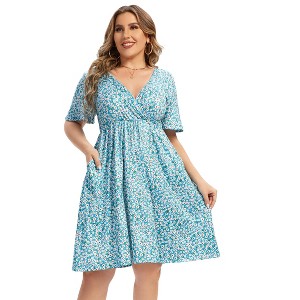 Women's Plus Size A Line Party Mini Dress Knee Length Wrap Dress  redf X-Large - 1 of 1