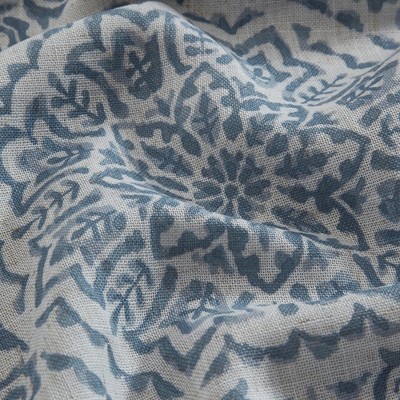 Blue Medallion Print Blackout Linen-Polyester Window Curtains