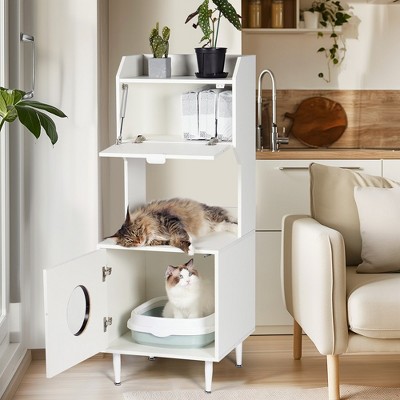 LOVMOR Litter Box Enclosure with Shelves and Doors Pet Crate Storage Cabinet