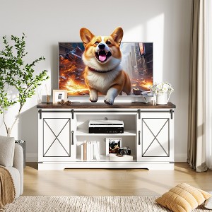 Farmhouse TV Stand for TVs Up to 65", Rustic Entertainment Center with Sliding Barn Doors - 1 of 4