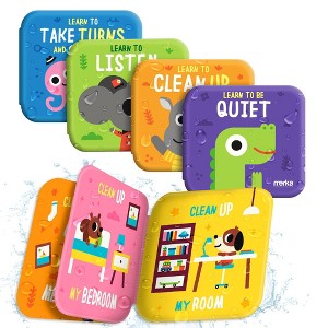 merka Baby Bathtub Bath Toys, 4 Plastic Books, Take Turns Clean Up Listen Be Quiet Perfect Baby Gifts for Sharing and Learning - 1 of 4