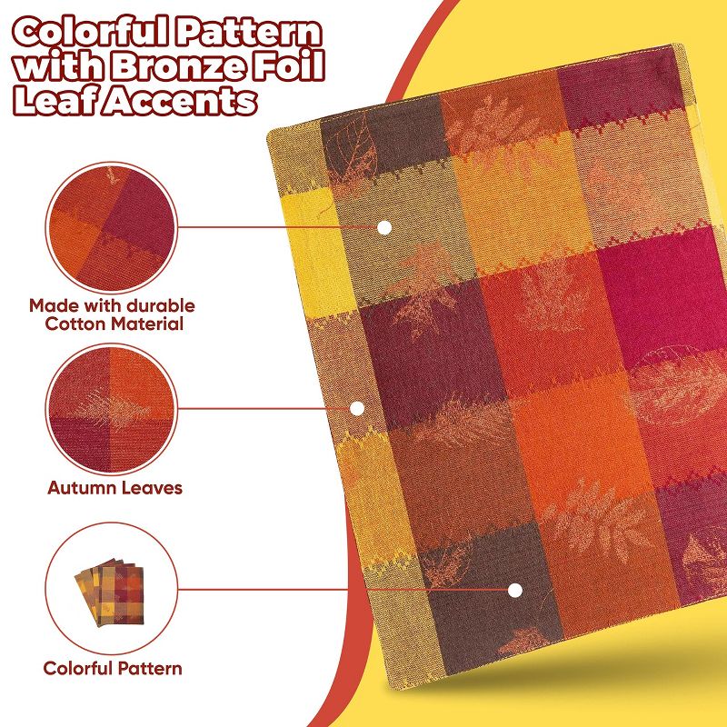 KOVOT Autumn Foliage Set: 4 Placemats & 72" Table Runner - Fall Colors with Foil Leaf Accents for Festive Thanksgiving Table Decor, 5 of 7