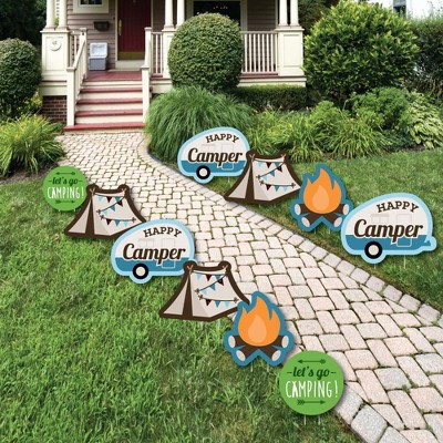 Big Dot of Happiness Happy Camper - Lawn Decorations - Outdoor Camping Baby Shower or Birthday Party Yard Decorations - 10 Piece