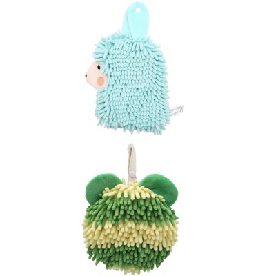 REGALWOVEN Chenille Fuzzy Ball Bathroom Alpaca Fuzzy Soft Absorbent Hanging Towels 7" x 7"/7" x 11" 2 Pcs
