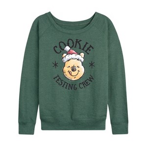 Women's - Winnie the Pooh - Christmas Cookie Testing Crew Lightweight French Terry Wide Neck Long Sleeve Graphic Shirt - 1 of 4