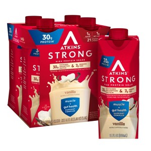 Atkins Strong 30g High Protein Shake - Vanilla - 44 fl oz/4pk - 1 of 4