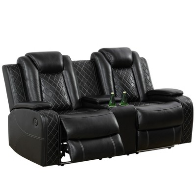 Tribesigns Breathable Leather Recliner Sofa Set with Adjustable Angle, Storage Buckets, Wireless Charger & LED Lighting,Black,for Living Room.