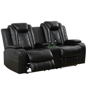 Tribesigns Breathable Leather Recliner Sofa Set with Adjustable Angle, Storage Buckets, Wireless Charger & LED Lighting,Black,for Living Room. - 1 of 1