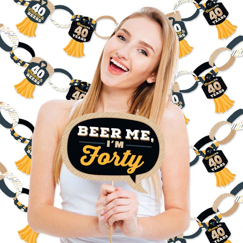 Big Dot of Happiness Cheers and Beers to 40 Years - Banner and Photo Booth Decorations - 40th Birthday Party Supplies Kit - Doterrific Bundle, 2 of 7