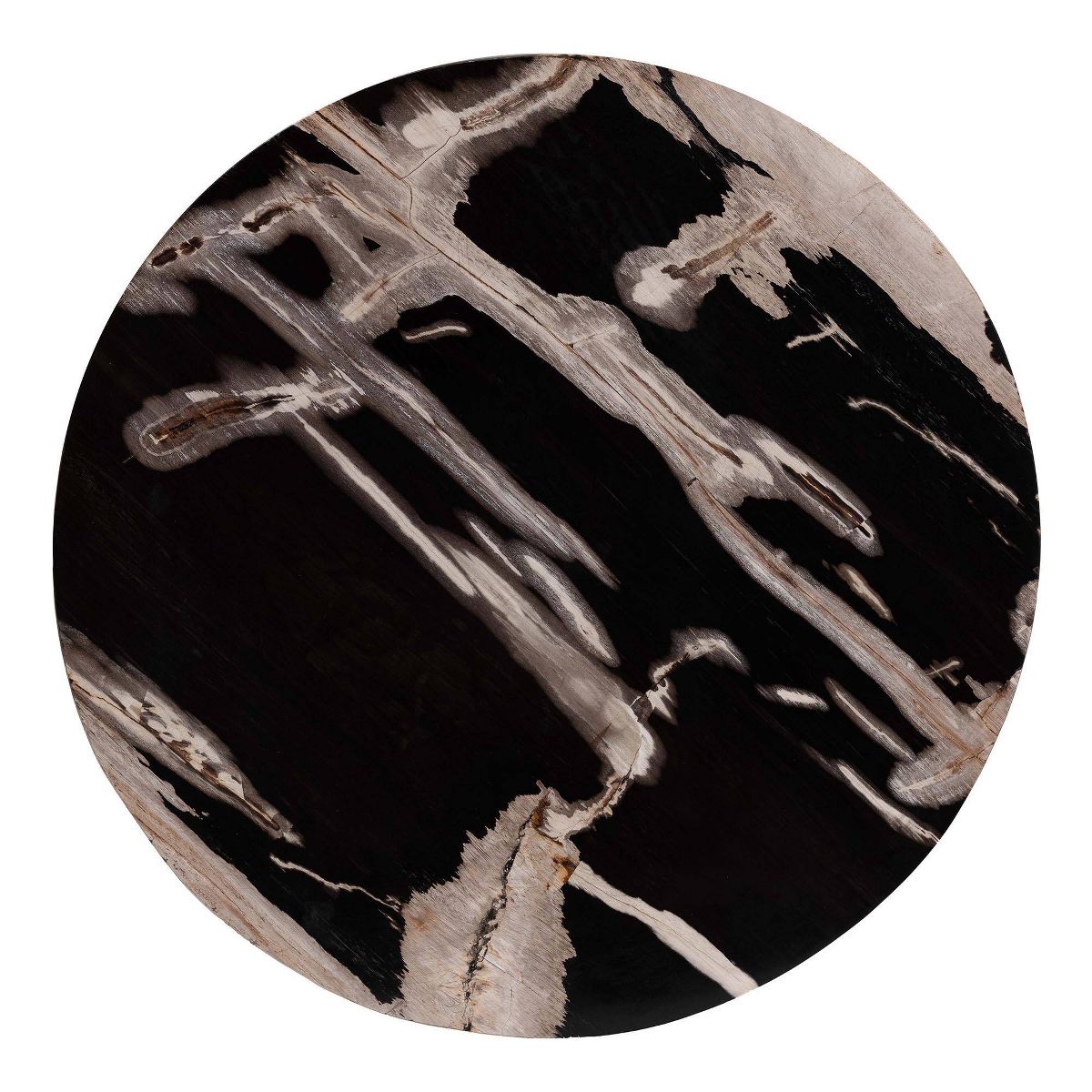 bali & pari Lavanya End Table with Petrified Wood Top Teak Wood Frame Black/Cream/Brown - thumbnail 4