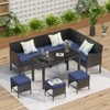TIRAMISUBEST 7-Piece Outdoor Patio Set - Space-Saving Dark Blue Furniture with Waterproof Cushions & Glass Table for Backyard/Garden - 2 of 4