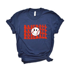 Simply Sage Market Women's Baseball Stacked Smiley Face Short Sleeve Graphic Tee - 1 of 3