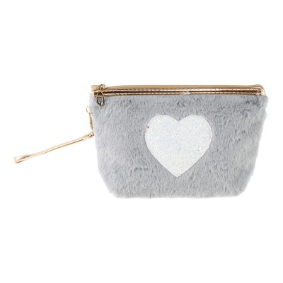 Unique Bargains Women Portable Heart Style Makeup Bag Gray 1 Pc