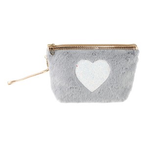 Unique Bargains Women Portable Heart Style Makeup Bag Gray 1 Pc - 1 of 3