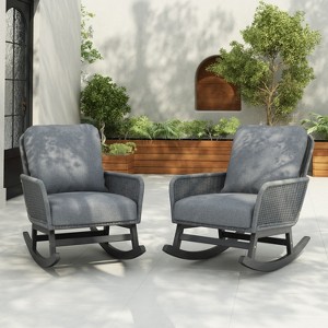 Christopher Knight Home Tamid Outdoor Rustic Wood, Rattan and Metal Rocking Chair with Cushion (Set of 2) - 1 of 4