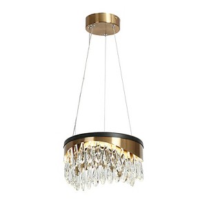 LNC Andrmela 1-Light  11.8" Glam Drum Mini Integraated LED Crystal Chandelier, Polished Gold and Matte Black with Crystal - 1 of 4