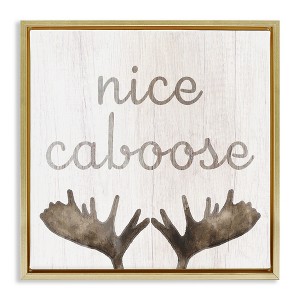 Stupell Industries Nice Caboose Bathroom Moose Antlers Floating Frame Canvas Art, Gold, 25" x 25" - 1 of 4