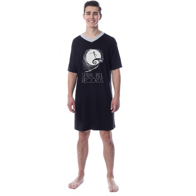 The Nightmare Before Christmas Mens' Spiral Hill Records Sleep Pajama Shirt Black
