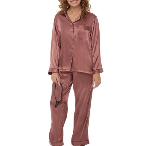 Adr Women's Classic Satin Pajamas Set With Pockets, Short Sleeve Pjs  Burgundy X Large : Target