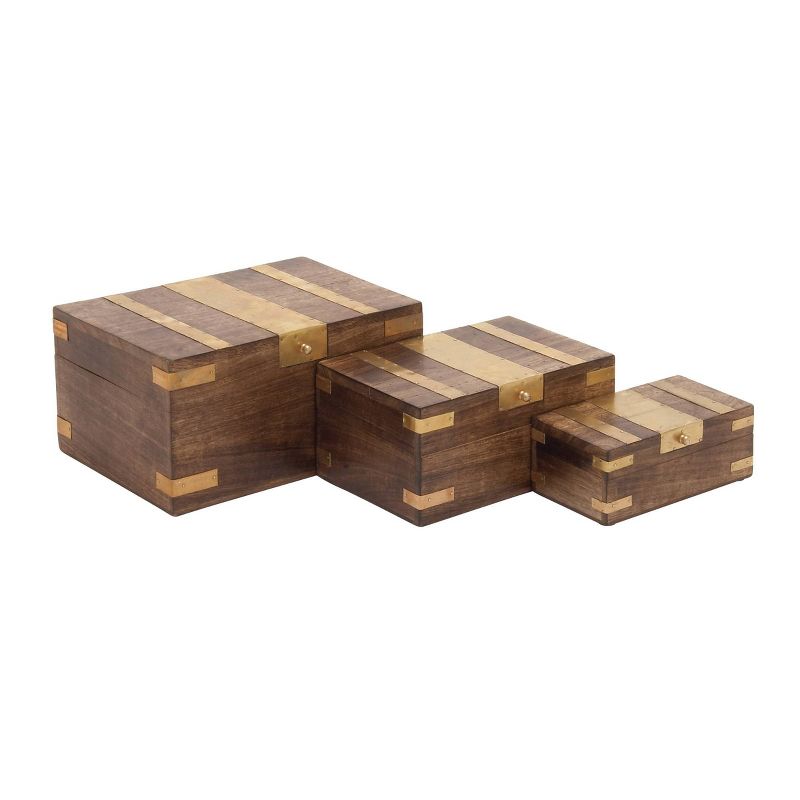 Set of 3 Traditional Brass Inlaid Wooden Boxes - Olivia &#38; May, 4 of 20