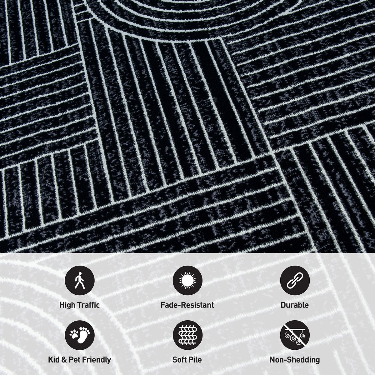 World Rug Gallery Contemporary Stripe Arch Design Area Rug: Stain & Fade-Resistant, Low Pile, Pet Friendly - thumbnail 6