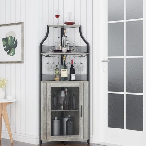 ODK Corner Bar Cabinet with Space-Saving Design, Corner Wine Rack with Detachable Wine Rack＆ Glass Holder,Versatile Storage Options - 1 of 4