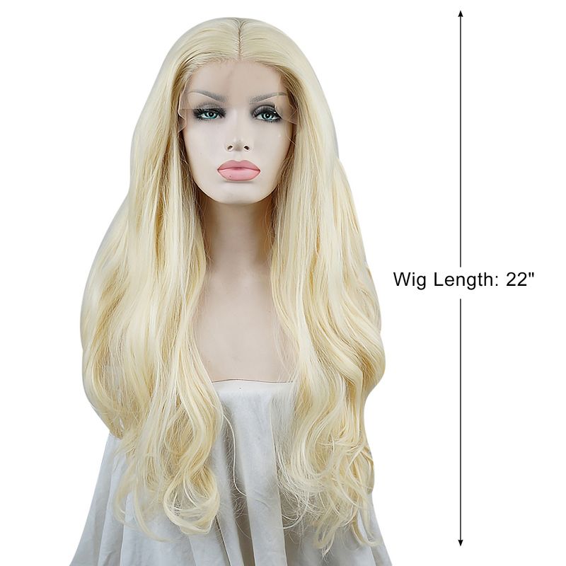 Unique Bargains Long Natural Curly Lace Front Wigs Women's with Wig Cap 22" Blonde 1PC, 2 of 6