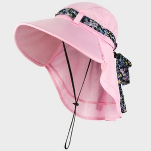 Tirrinia Women's Wide Brim Bucket Hat with Floral Scarf & Neck Flap - Foldable, Lightweight & UV Protection Sun Hats for Beach, Garden Party - 1 of 4