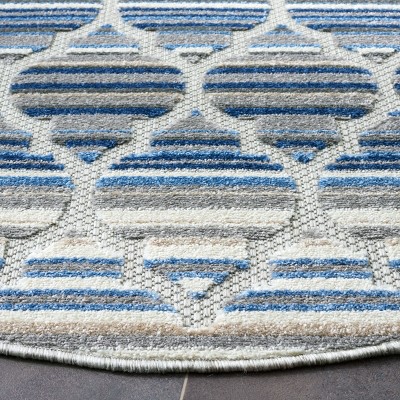 Blue/Grey Geometric 6'7" Round Stain-Resistant Synthetic Rug