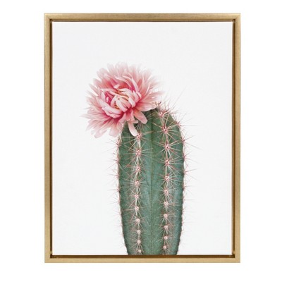 18" x 24" Sylvie Pink Cactus Flower Framed Canvas by Amy Peterson Gold - Kate and Laurel
