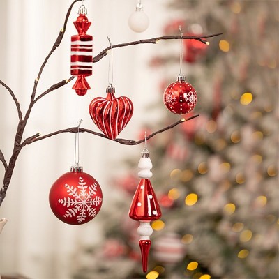 155-Piece Red and White Shatterproof Christmas Ornament Set