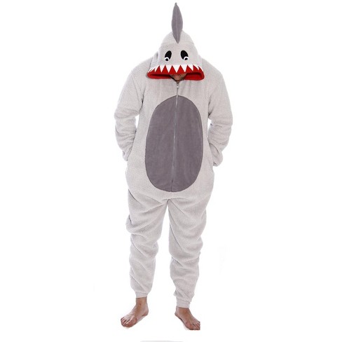 #followme Mens One Piece Shark Adult Onesie Faux Shearling Hoody Pajamas  6425-L